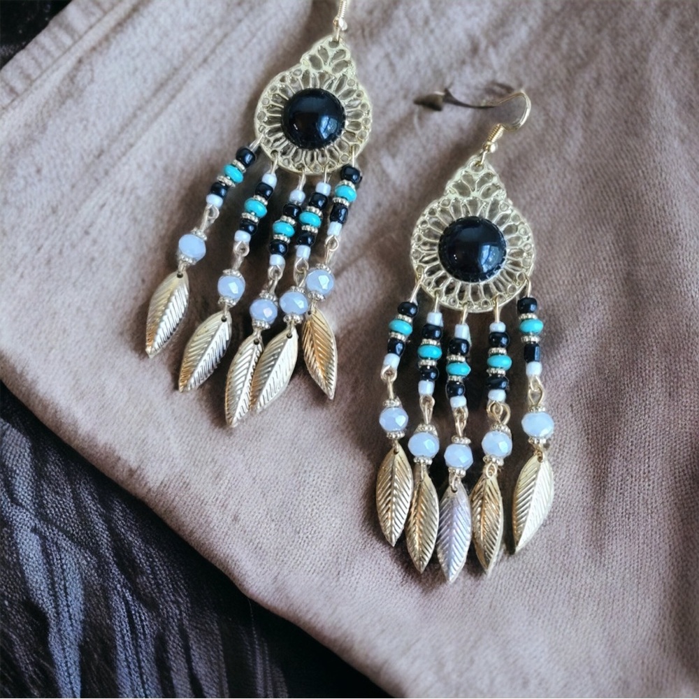 Vintage Dreamcatcher Earrings Feathers Art Deco